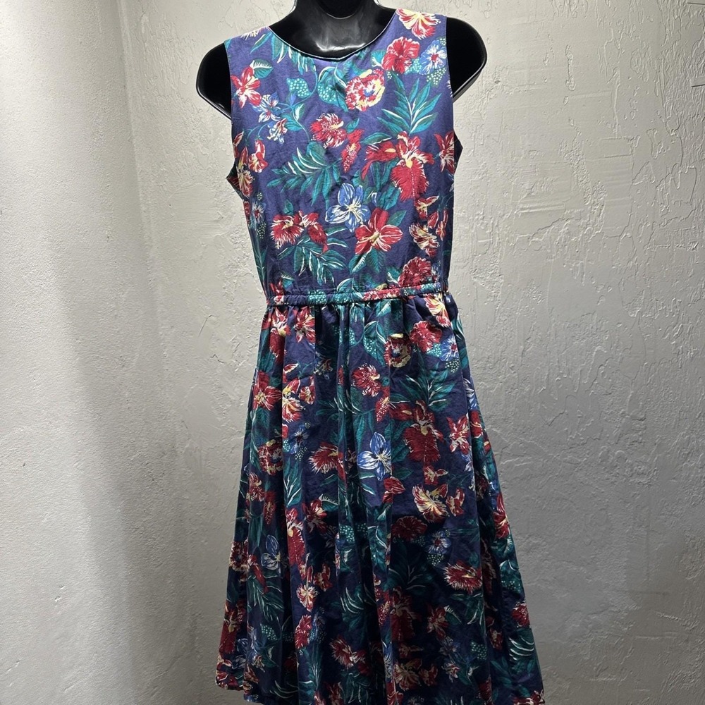 Vintage Hawaiian Flowers 50s Rockabilly Floral Rock Dress Retro Size 6 Small